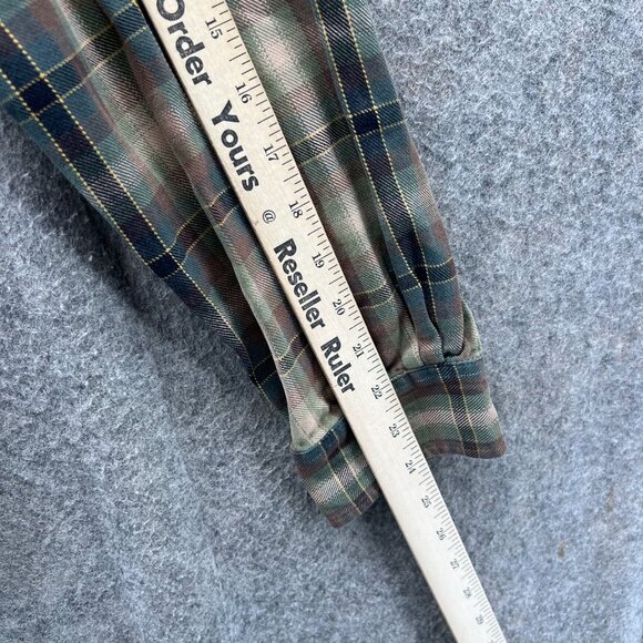 Vince Shirt Mens Large Olive Green Button Down Madras Plaid Cotton Classic - Picture 7 of 11